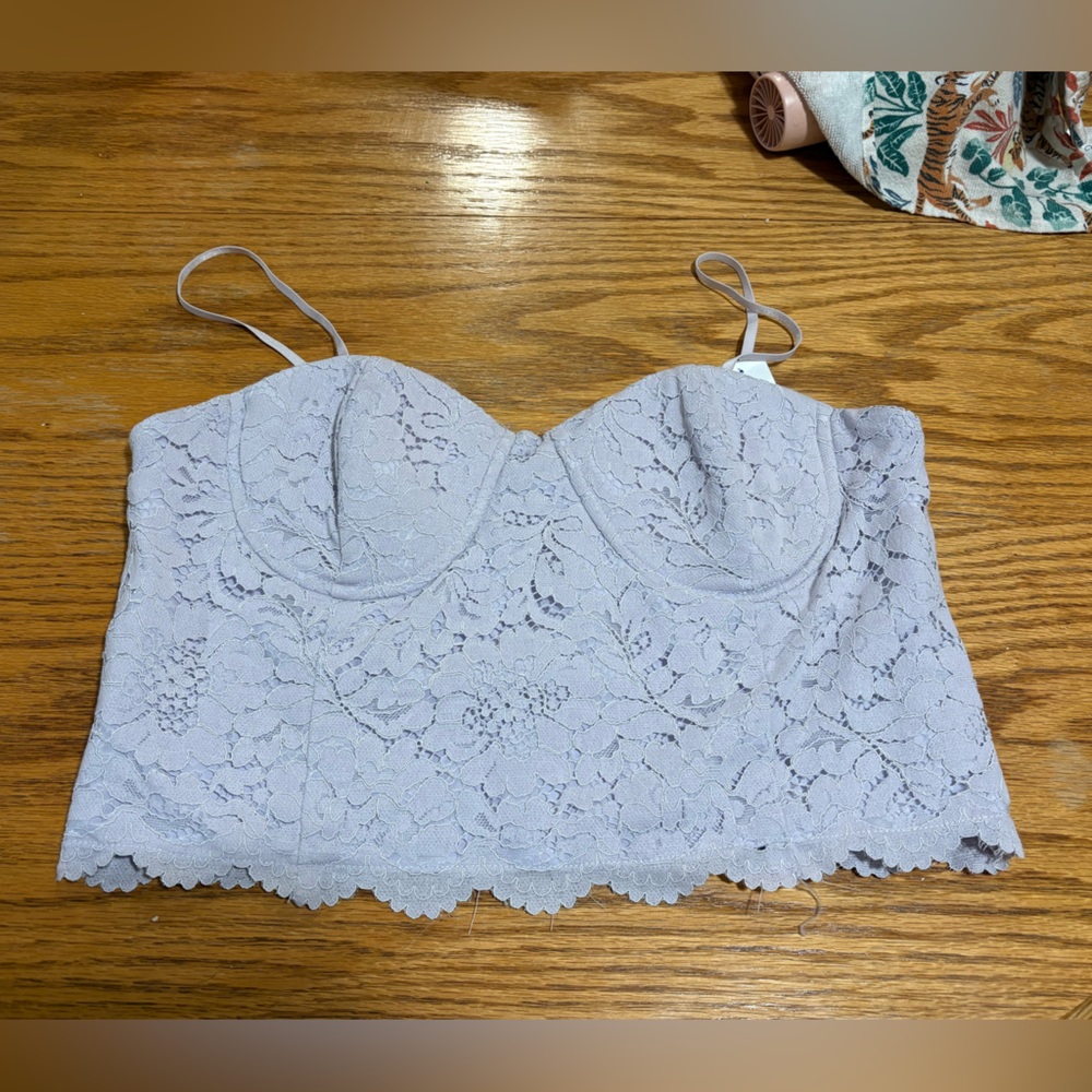 Francesca’s Lavender Lace Corset Crop Top – Size large | Bustier Style